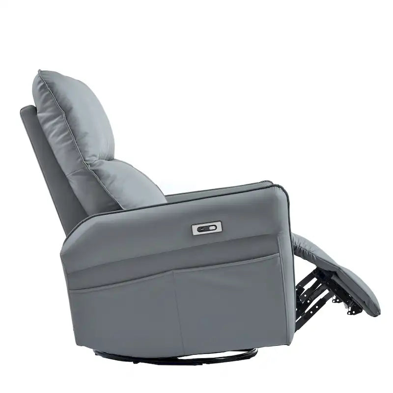 Power 270 Swivel Rocker Recliner Chair with USB Ports, Electric PU Small Recliners for Small Spaces