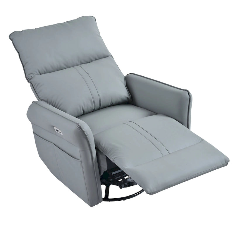 Power 270 Swivel Rocker Recliner Chair with USB Ports, Electric PU Small Recliners for Small Spaces