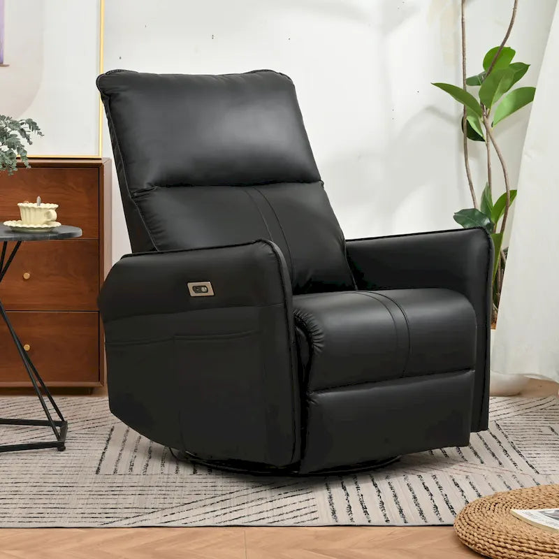 Power 270 Swivel Rocker Recliner Chair with USB Ports, Electric PU Small Recliners for Small Spaces