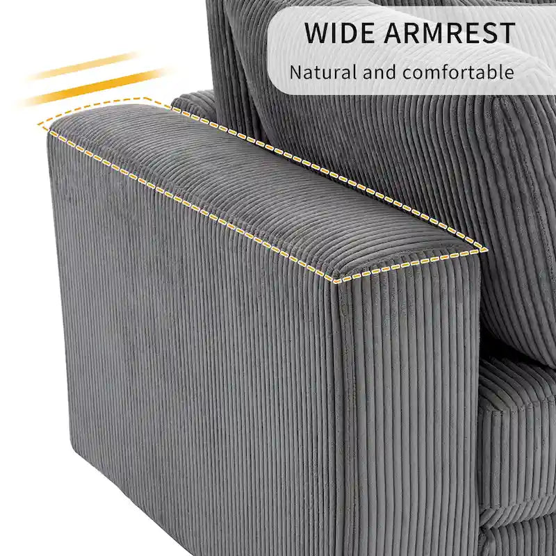 Elegant Corduroy 3 Seater Sofa with 5 Pillows