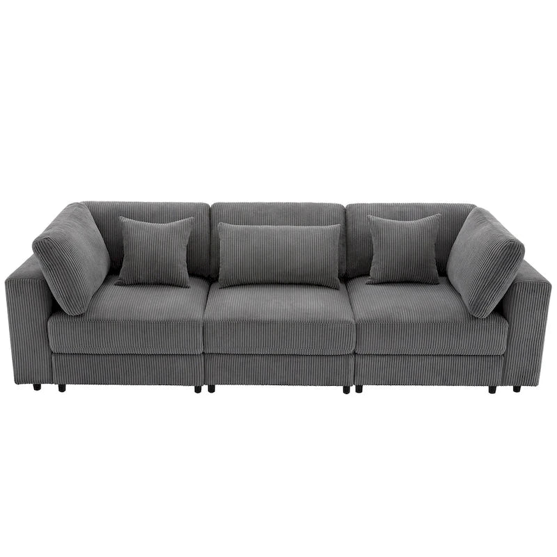 Elegant Corduroy 3 Seater Sofa with 5 Pillows