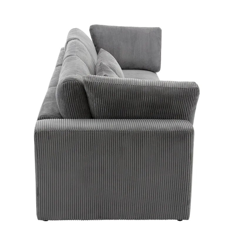 Elegant Corduroy 3 Seater Sofa with 5 Pillows