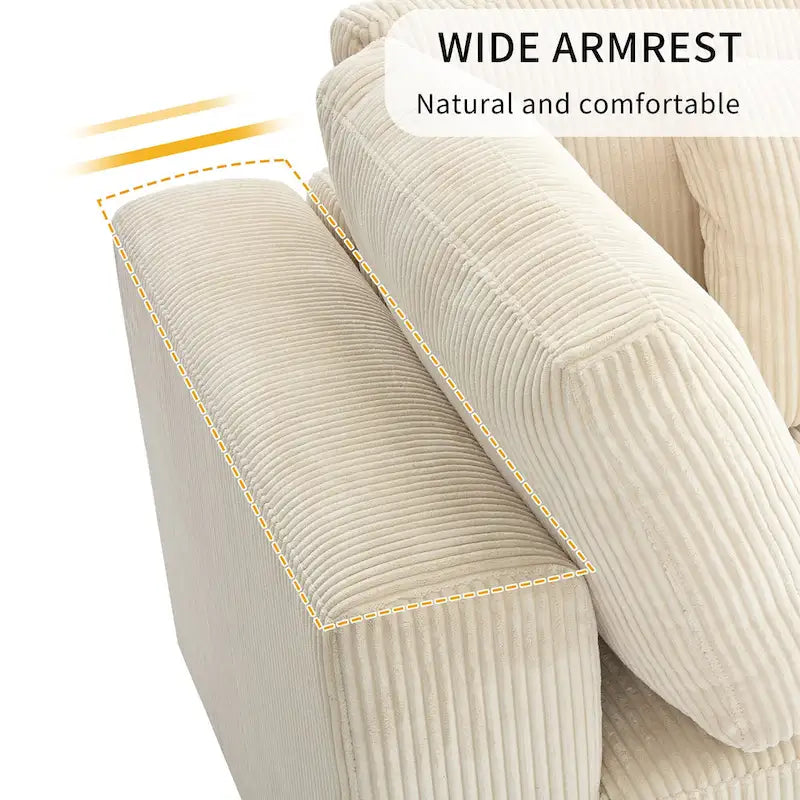 Elegant Corduroy 3 Seater Sofa with 5 Pillows