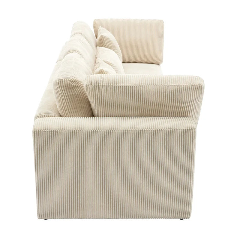 Elegant Corduroy 3 Seater Sofa with 5 Pillows