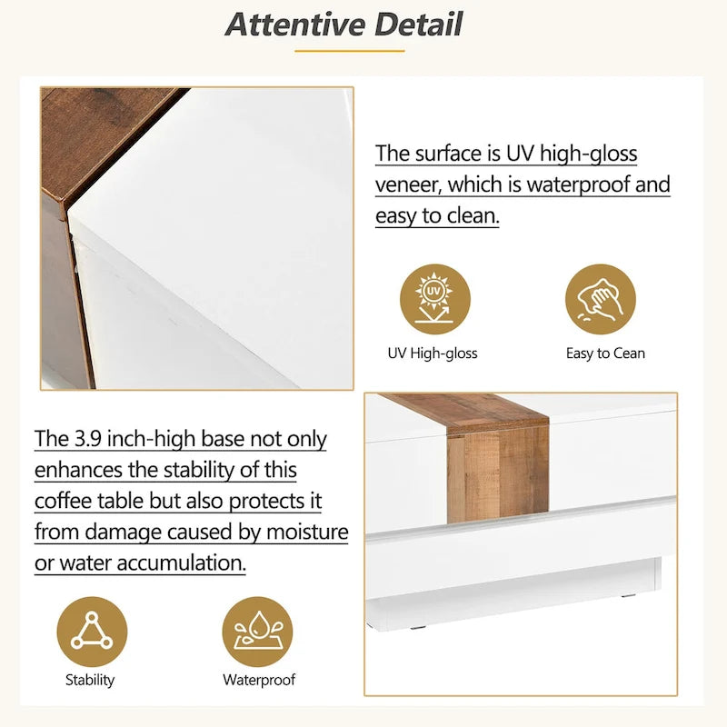 Square Coffee Table with Sliding Tabletop and Hidden Storage