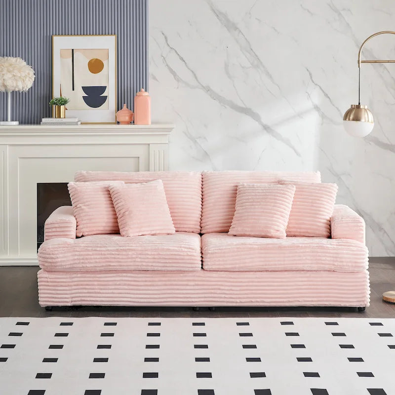 79.3  Corduroy 3-seater Sofa with Toss Pillows and Spring Cushion