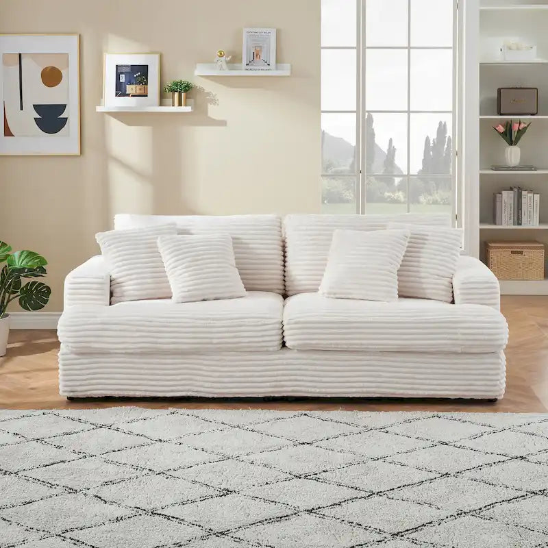 79.3  Corduroy 3-seater Sofa with Toss Pillows and Spring Cushion
