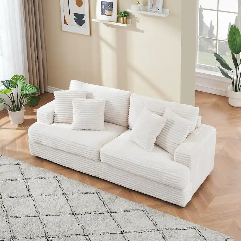79.3  Corduroy 3-seater Sofa with Toss Pillows and Spring Cushion