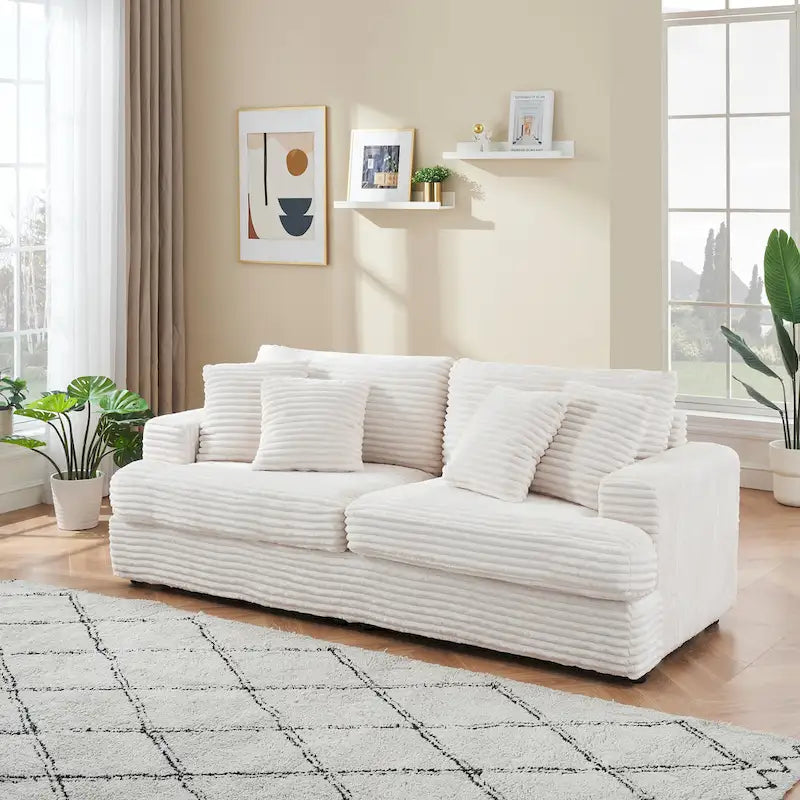 79.3  Corduroy 3-seater Sofa with Toss Pillows and Spring Cushion