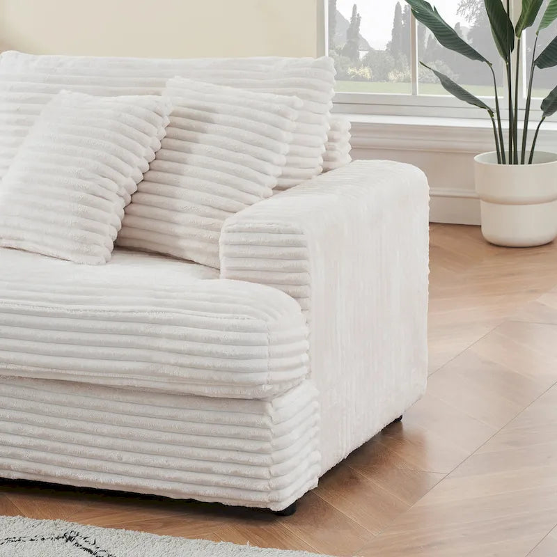 79.3  Corduroy 3-seater Sofa with Toss Pillows and Spring Cushion