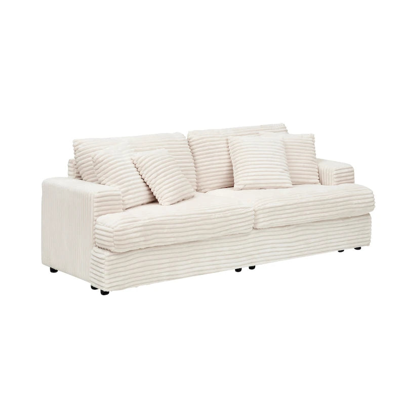 79.3  Corduroy 3-seater Sofa with Toss Pillows and Spring Cushion