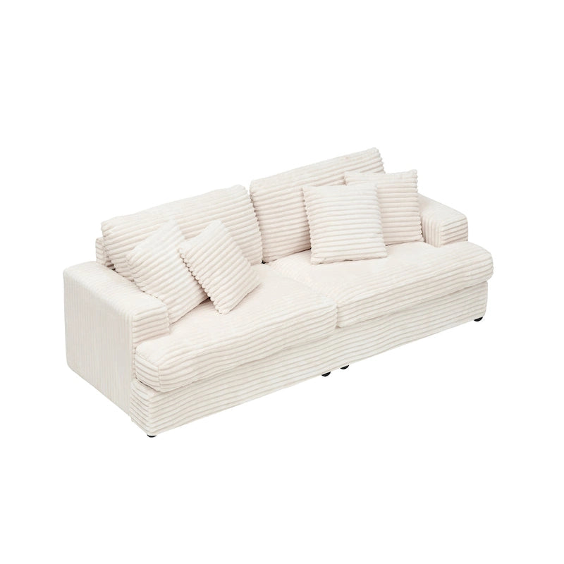 79.3  Corduroy 3-seater Sofa with Toss Pillows and Spring Cushion