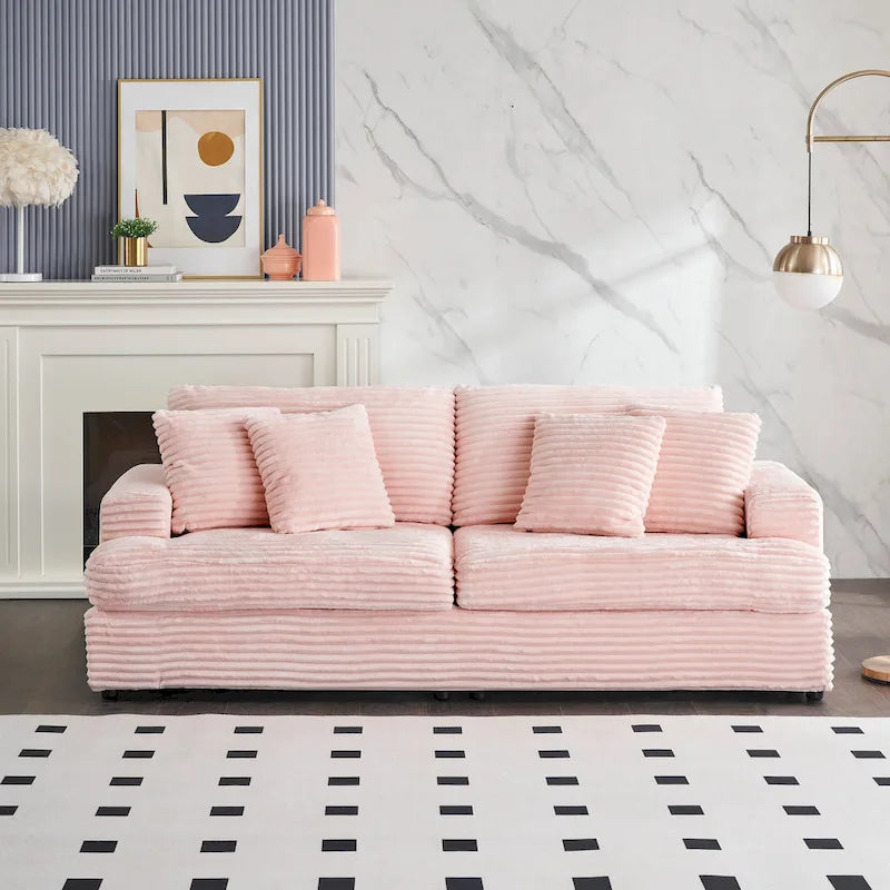 79.3  Corduroy 3-seater Sofa with Toss Pillows and Spring Cushion