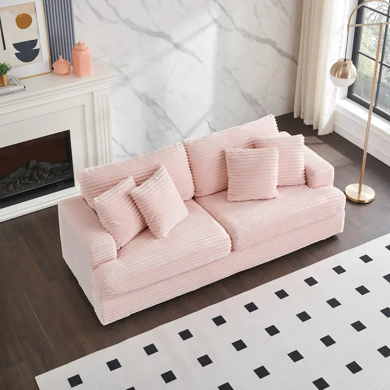 79.3  Corduroy 3-seater Sofa with Toss Pillows and Spring Cushion