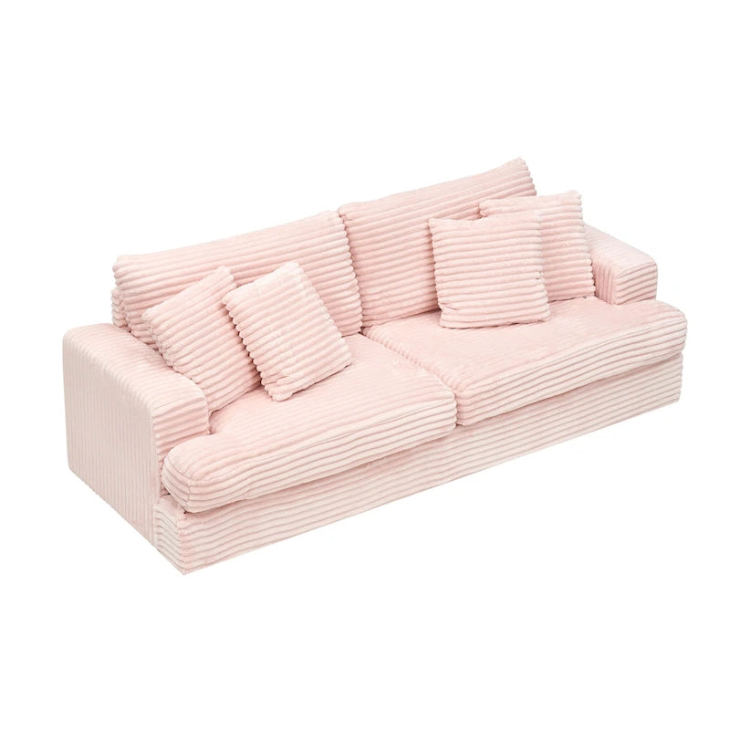 79.3  Corduroy 3-seater Sofa with Toss Pillows and Spring Cushion