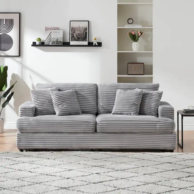 79.3  Corduroy 3-seater Sofa with Toss Pillows and Spring Cushion
