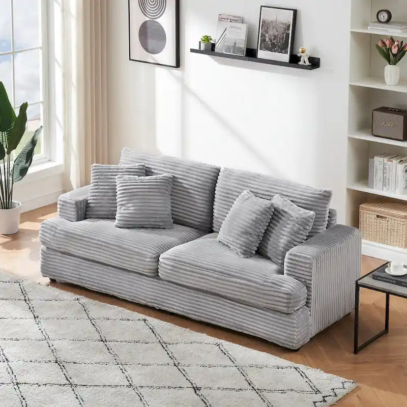 79.3  Corduroy 3-seater Sofa with Toss Pillows and Spring Cushion
