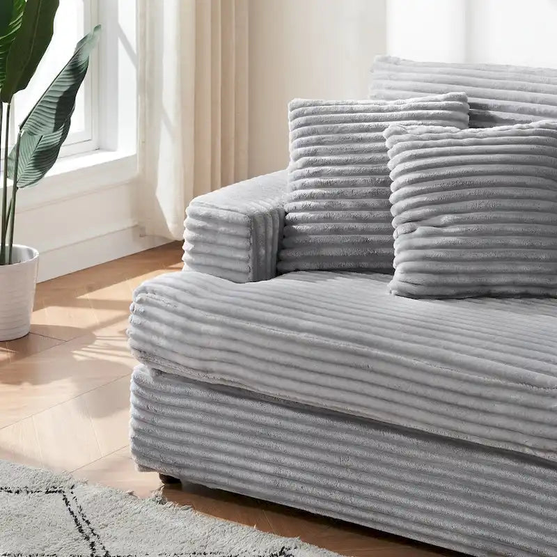 79.3  Corduroy 3-seater Sofa with Toss Pillows and Spring Cushion
