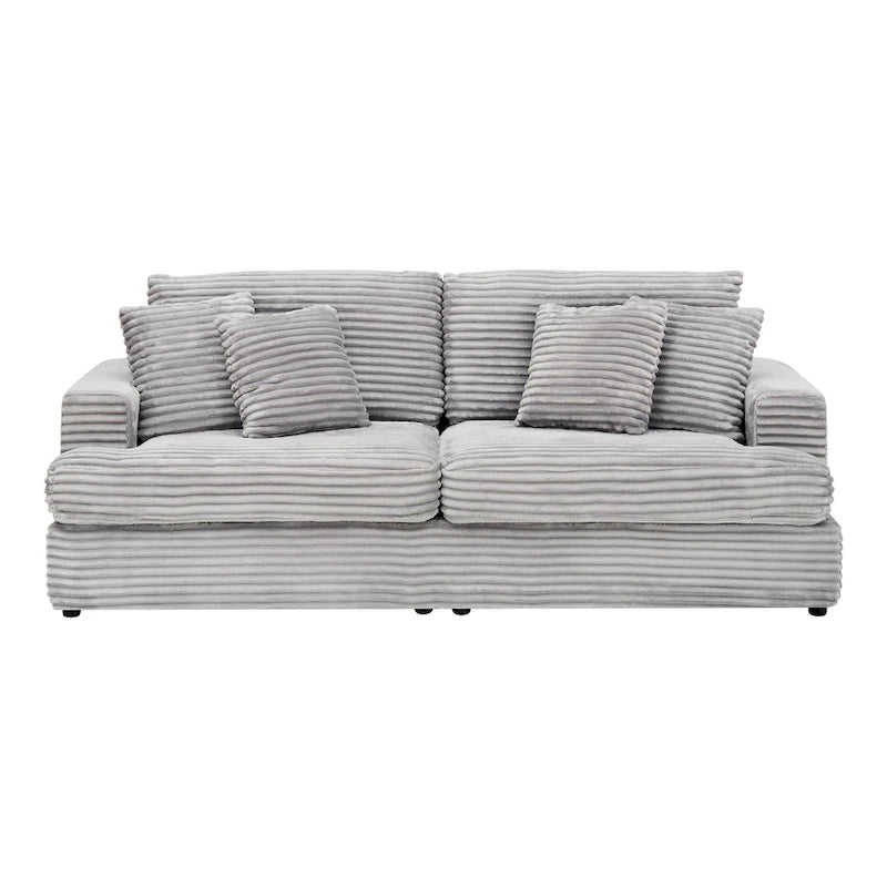 79.3  Corduroy 3-seater Sofa with Toss Pillows and Spring Cushion