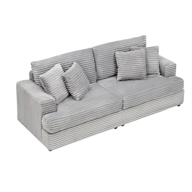 79.3  Corduroy 3-seater Sofa with Toss Pillows and Spring Cushion