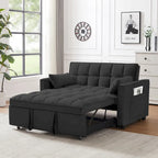 Black 55.2  Velvet Pull-Out Sofa Bed with Toss Pillows and Pockets