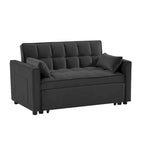 Black 55.2  Velvet Pull-Out Sofa Bed with Toss Pillows and Pockets