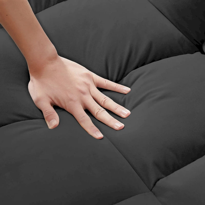 Black 55.2  Velvet Pull-Out Sofa Bed with Toss Pillows and Pockets