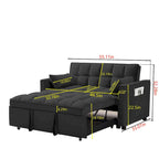 Black 55.2  Velvet Pull-Out Sofa Bed with Toss Pillows and Pockets
