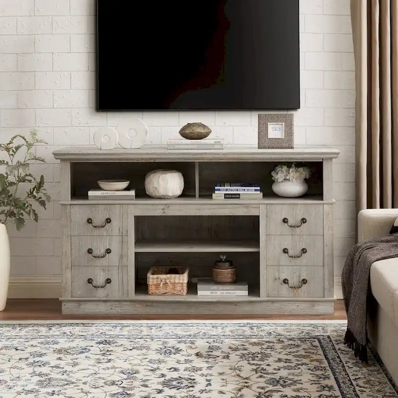 Traditional 60 TV Stand with Open and Closed Storage for TVs Up to 65