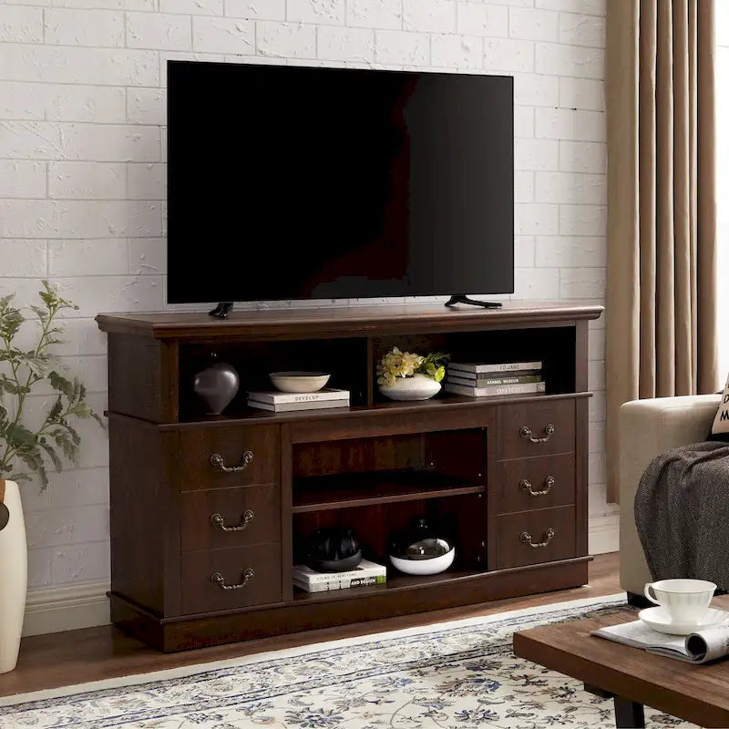 Traditional 60 TV Stand with Open and Closed Storage for TVs Up to 65