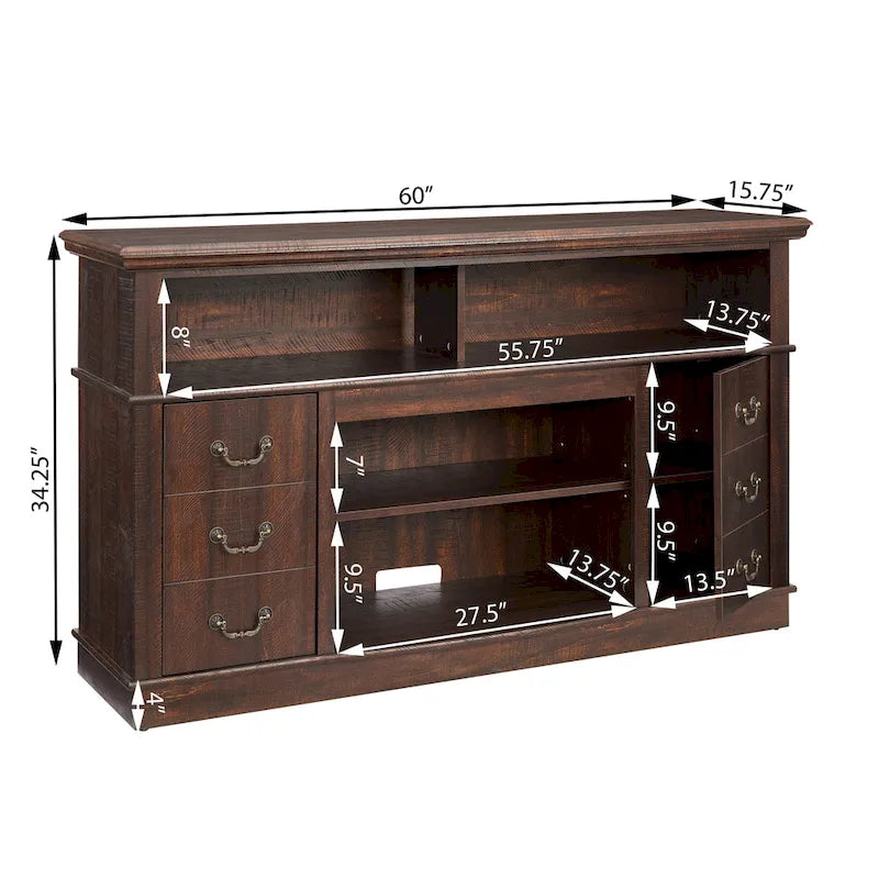 Traditional 60 TV Stand with Open and Closed Storage for TVs Up to 65
