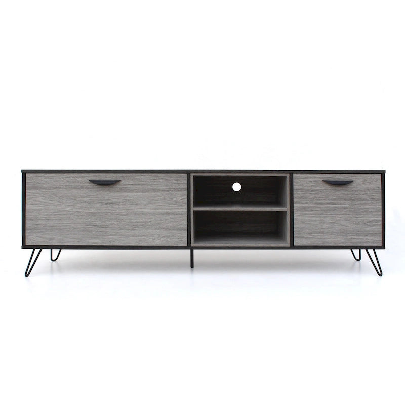 Grey 71.1  TV Stand with Fold-Out Cabinet, Regular Cabinet, and 2 Shelves for TVs Up to 79