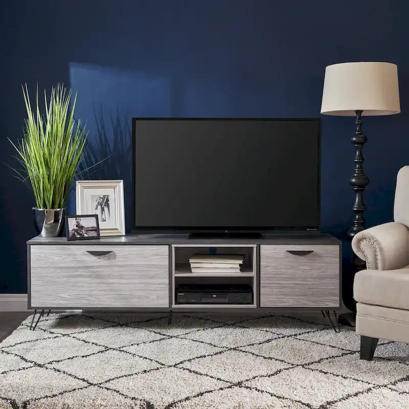 Grey 71.1  TV Stand with Fold-Out Cabinet, Regular Cabinet, and 2 Shelves for TVs Up to 79