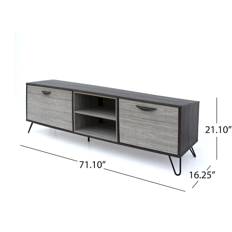 Grey 71.1  TV Stand with Fold-Out Cabinet, Regular Cabinet, and 2 Shelves for TVs Up to 79