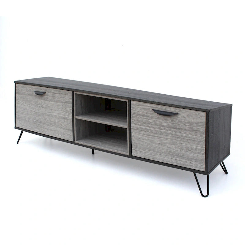 Grey 71.1  TV Stand with Fold-Out Cabinet, Regular Cabinet, and 2 Shelves for TVs Up to 79