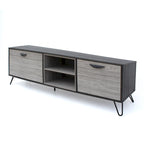 Grey 71.1  TV Stand with Fold-Out Cabinet, Regular Cabinet, and 2 Shelves for TVs Up to 79
