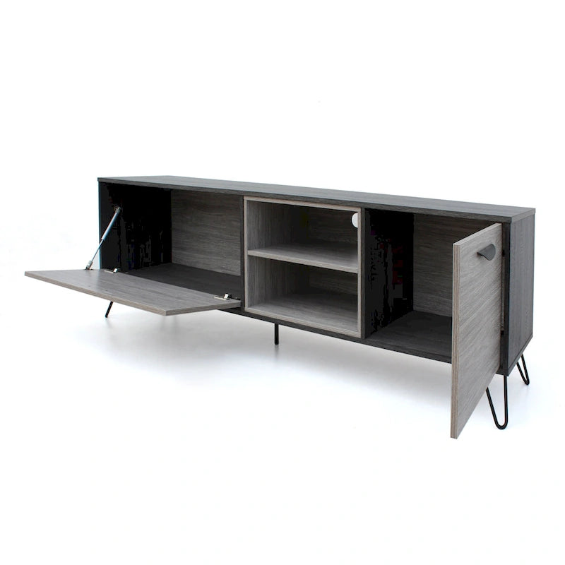 Grey 71.1  TV Stand with Fold-Out Cabinet, Regular Cabinet, and 2 Shelves for TVs Up to 79