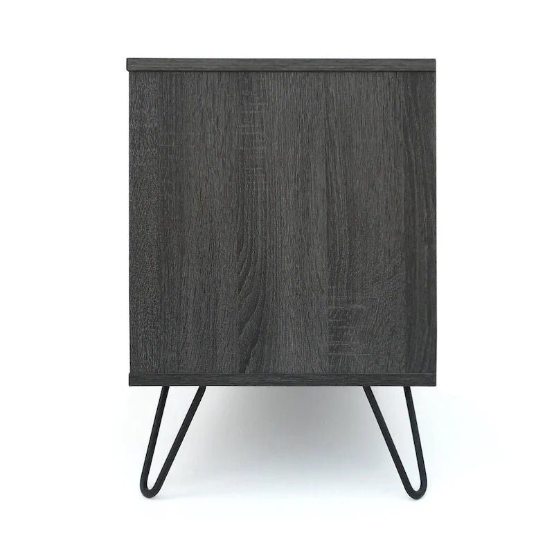 Grey 71.1  TV Stand with Fold-Out Cabinet, Regular Cabinet, and 2 Shelves for TVs Up to 79