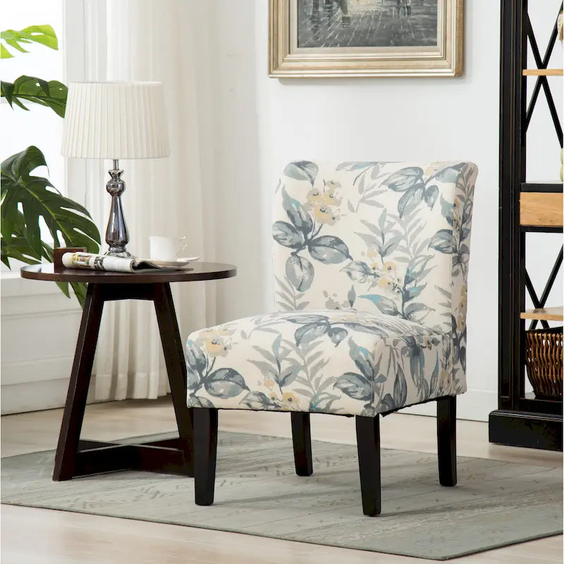 Blue Leaves 29.13  Upholstered Accent Chair with Wood Legs