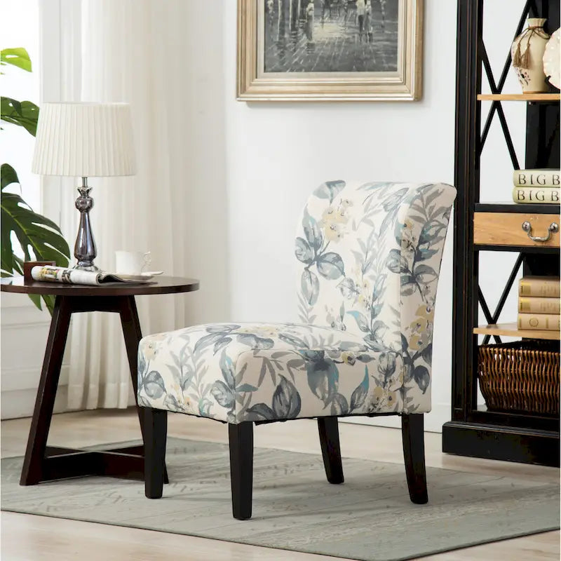 Blue Leaves 29.13  Upholstered Accent Chair with Wood Legs