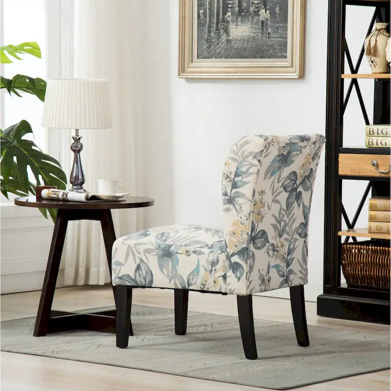 Blue Leaves 29.13  Upholstered Accent Chair with Wood Legs