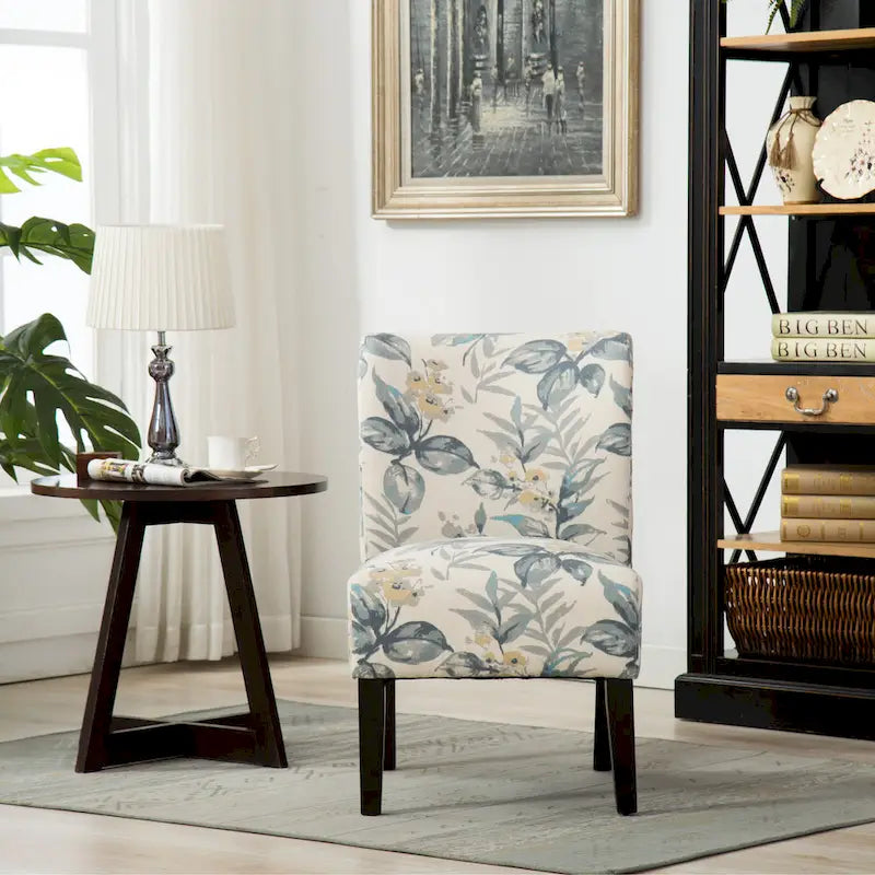 Blue Leaves 29.13  Upholstered Accent Chair with Wood Legs