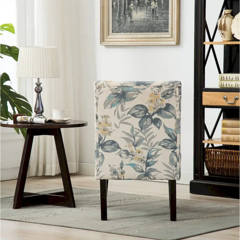 Blue Leaves 29.13  Upholstered Accent Chair with Wood Legs