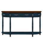 52 inch Circular Half Moon Sofa Table with Open Shelf and 2 Drawers