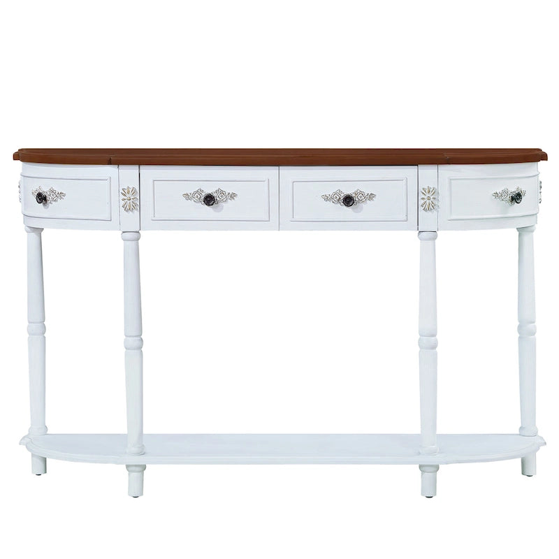 52 inch Circular Half Moon Sofa Table with Open Shelf and 2 Drawers