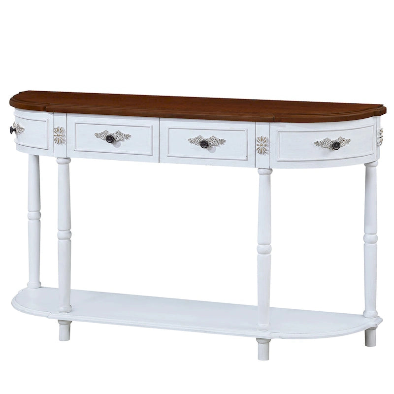 52 inch Circular Half Moon Sofa Table with Open Shelf and 2 Drawers