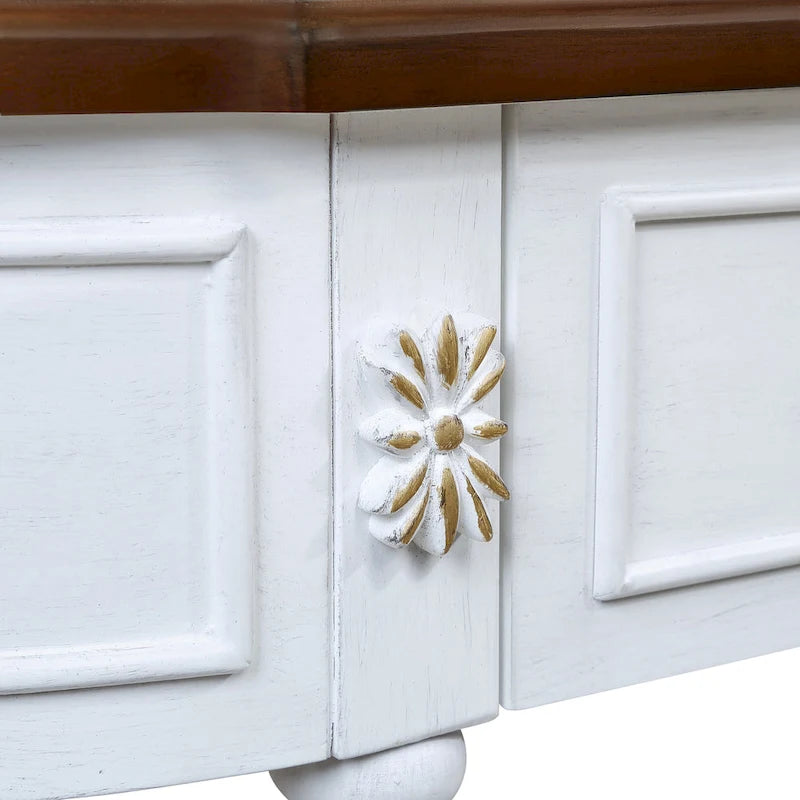 52 inch Circular Half Moon Sofa Table with Open Shelf and 2 Drawers