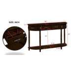 52 inch Circular Half Moon Sofa Table with Open Shelf and 2 Drawers