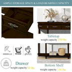 52 inch Circular Half Moon Sofa Table with Open Shelf and 2 Drawers