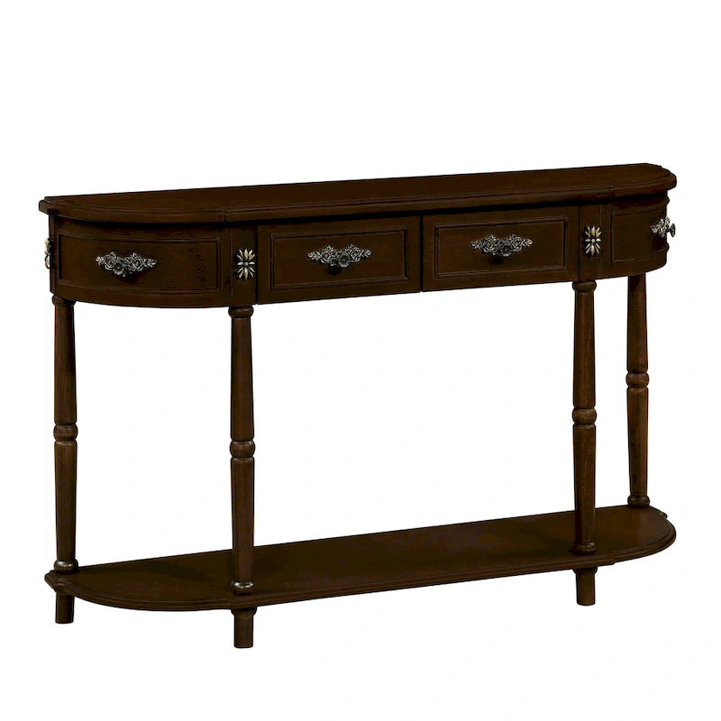 52 inch Circular Half Moon Sofa Table with Open Shelf and 2 Drawers